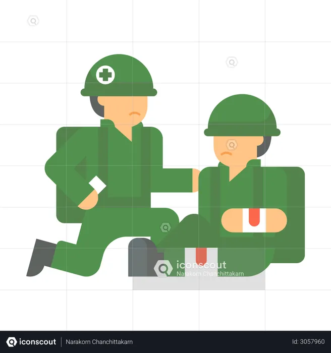 Army person giving first aid to Injured man  Illustration