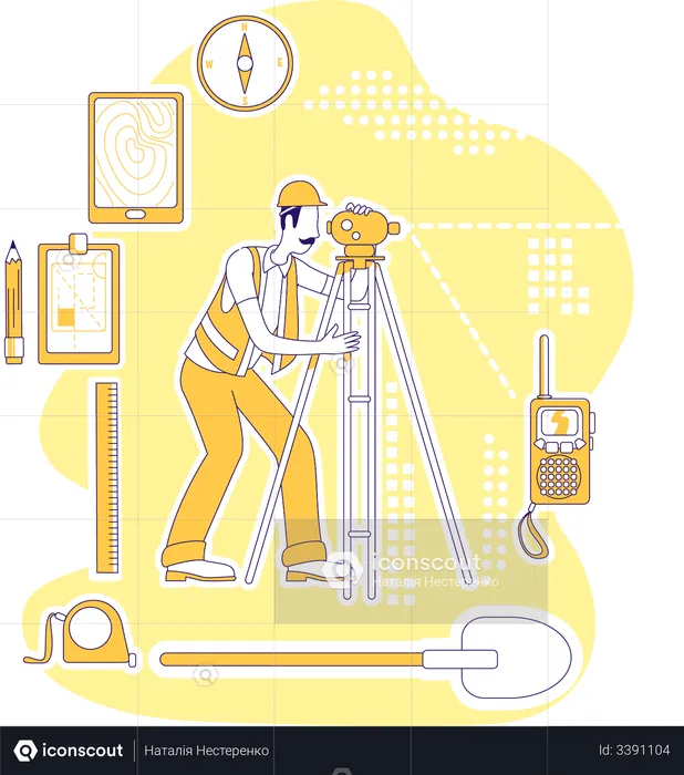 Arpenteur effectuant une étude de la parcelle  Illustration