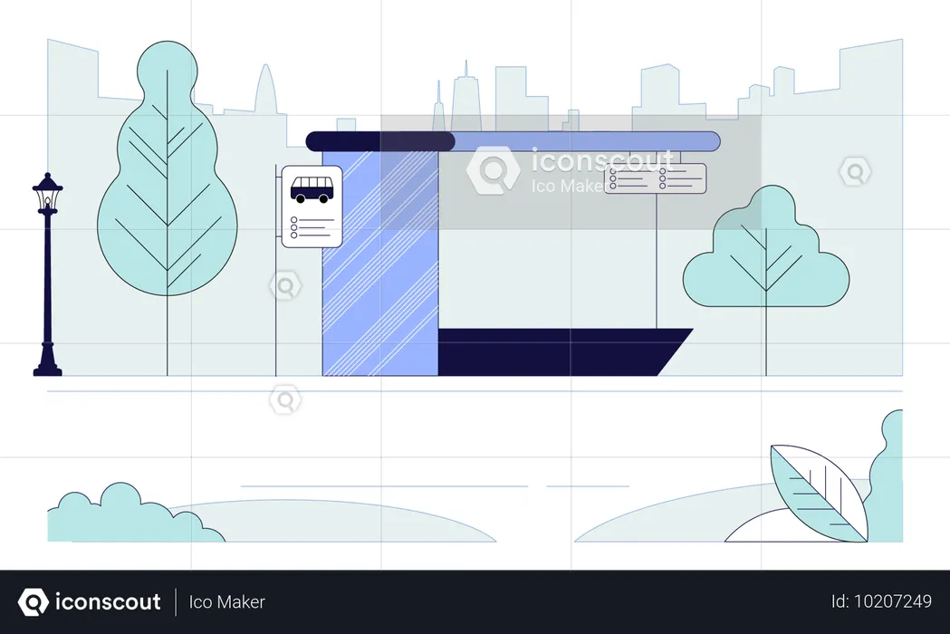 Arrêt de bus avec route vide  Illustration