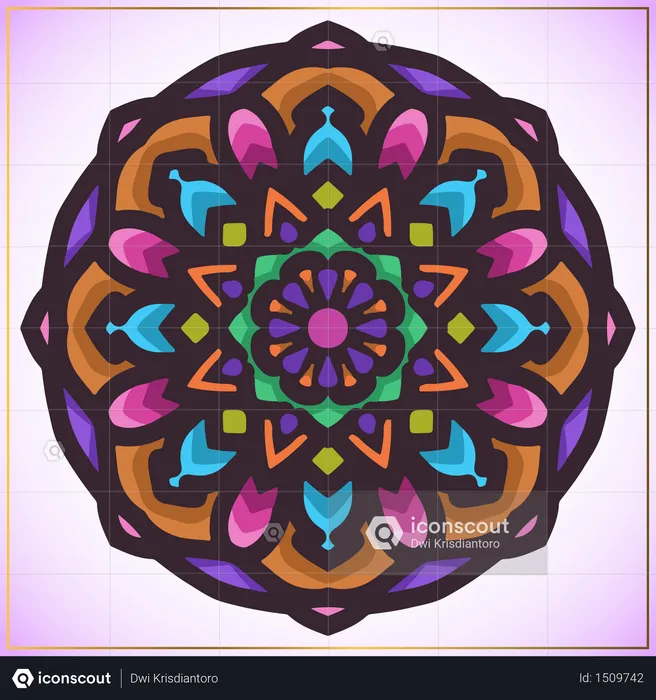 Art de mandala coloré avec élément de motifs floraux circulaires  Illustration