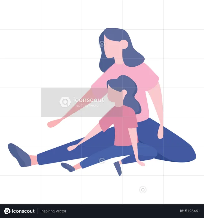 Mother and daughter doing starching  Illustration