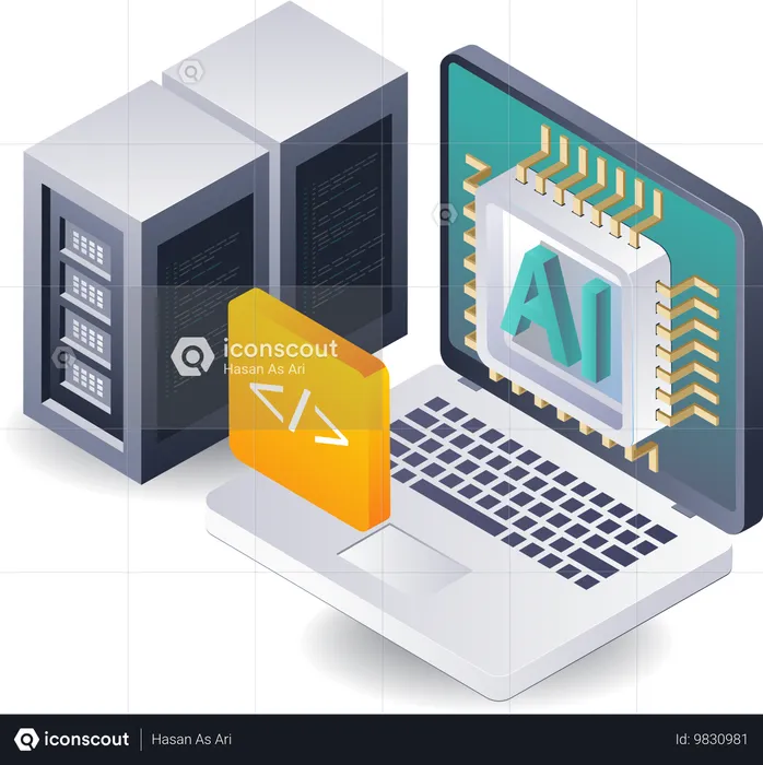 Artificial Intelligence and Server Data Management  Illustration