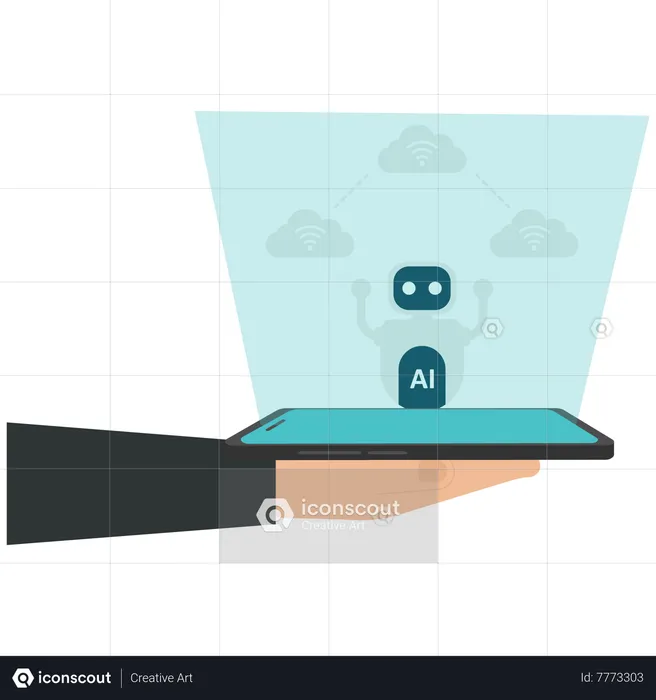 Artificial Intelligence Chatbot on Mobile Device,  Illustration