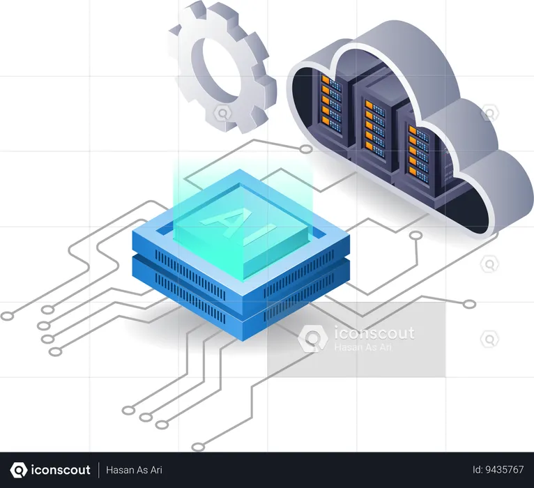 Artificial intelligence cloud server network  Illustration