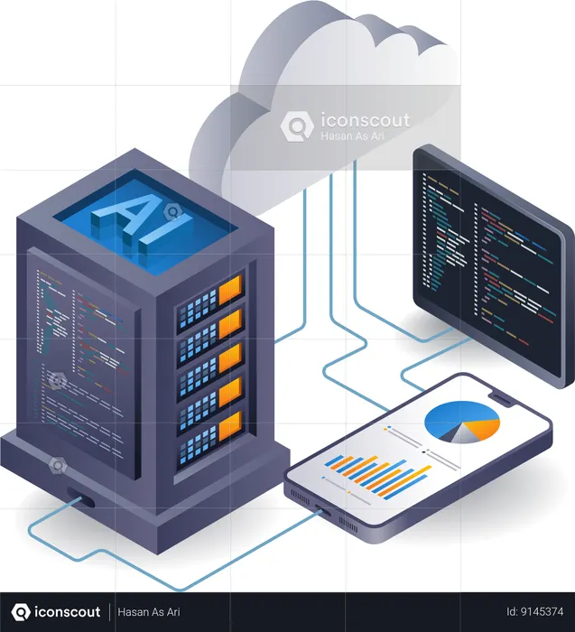 Artificial intelligence cloud server programmer  Illustration