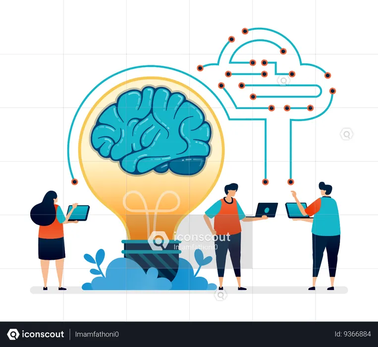 Artificial Intelligence Ideas In Communication With Networks And Clouds  Illustration