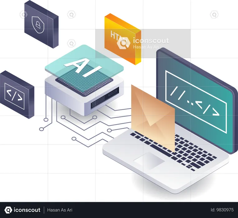 Artificial Intelligence in Pixel Programming Language Data  Illustration