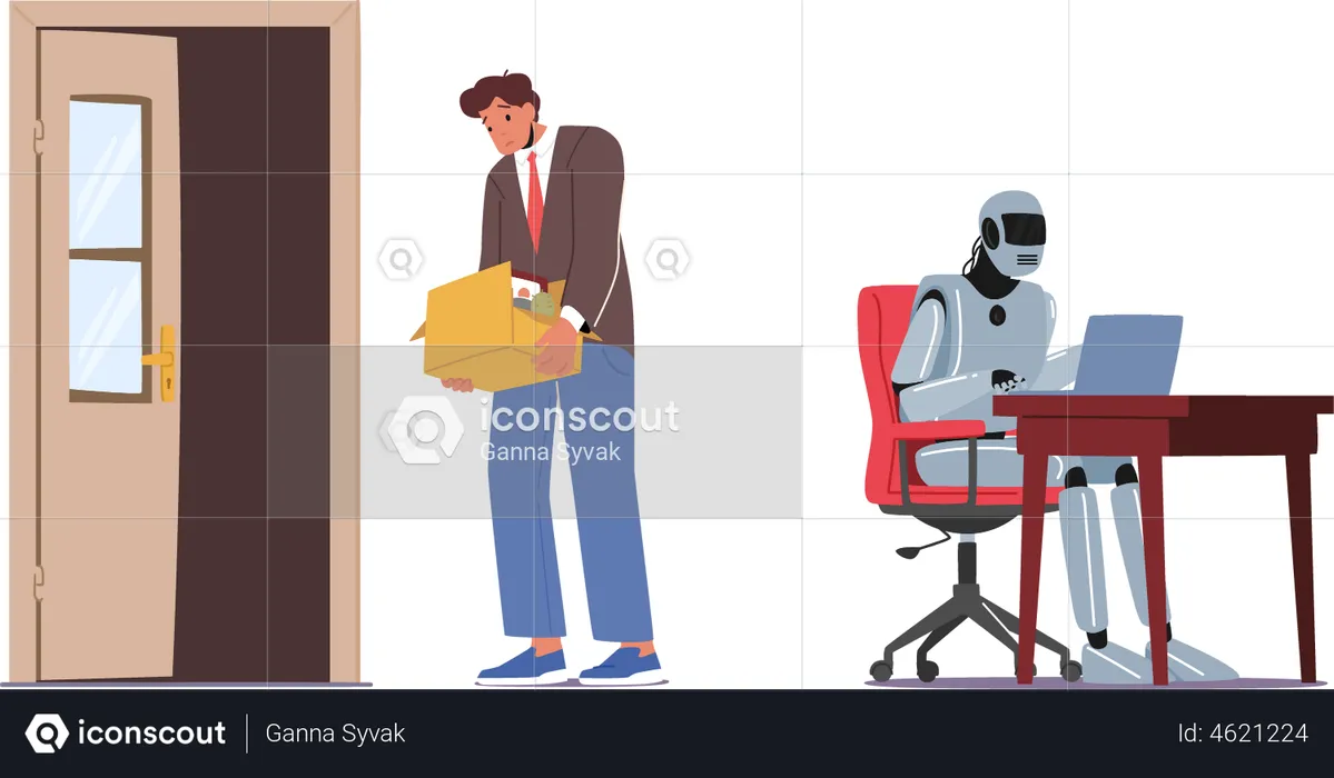 Artificial Intelligence Replace Human Employee  Illustration