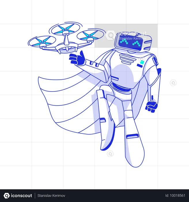 人工知能ロボットがドローンの飛行を制御  イラスト