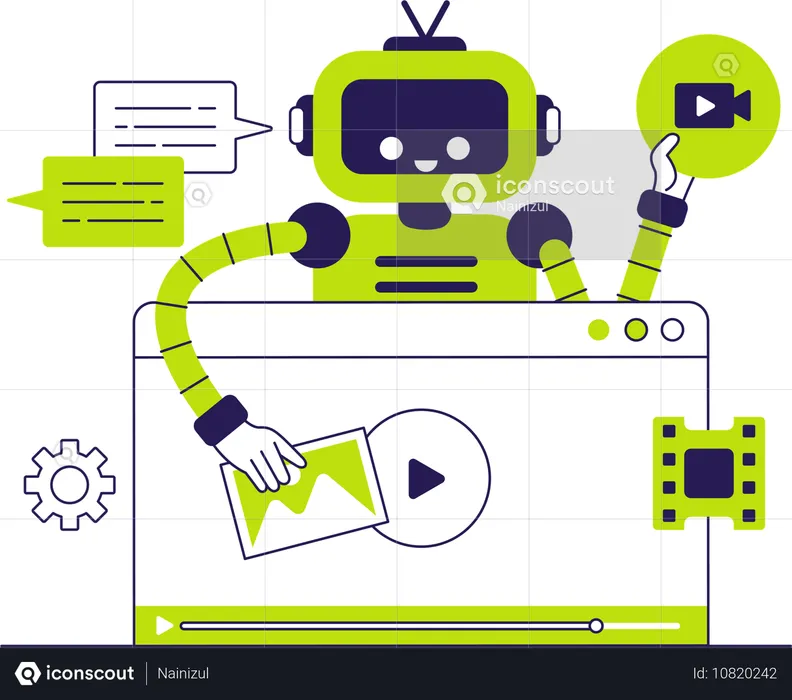 人工知能ロボットがビデオコンテンツを作成  イラスト