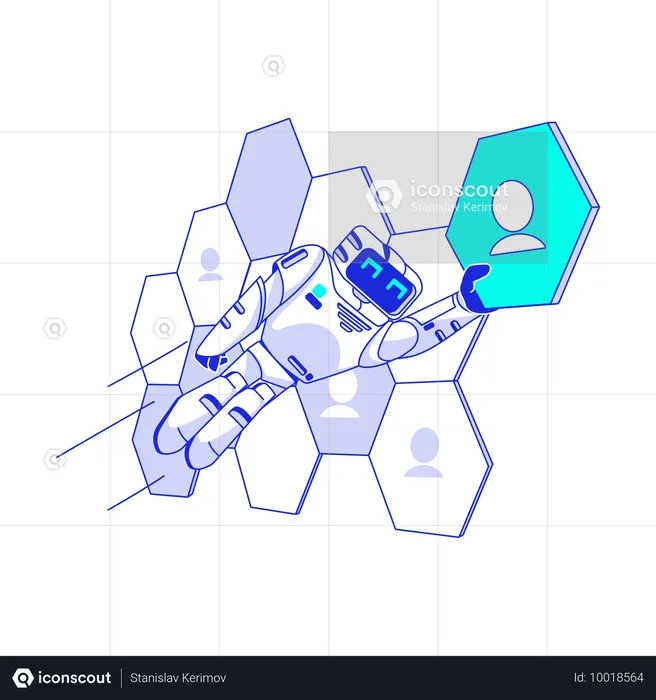 人工知能ロボットが個人データを積んで飛行  イラスト