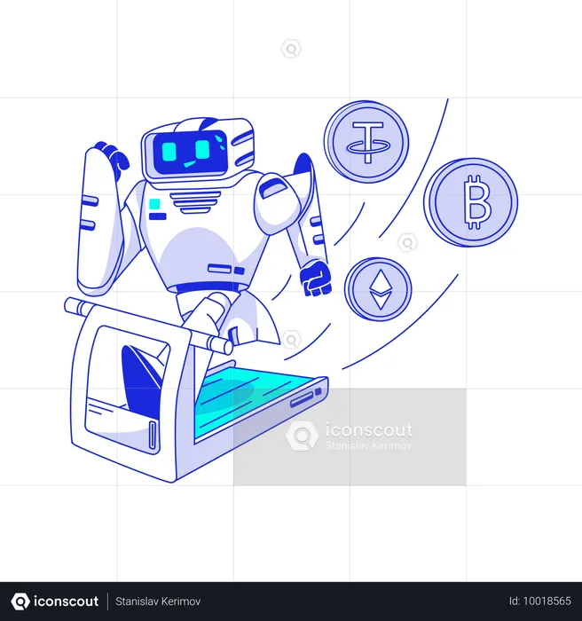 Artificial intelligence robot generates cryptocurrency  Illustration