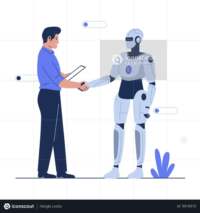 Artificial intelligence robot handshake with human  Illustration