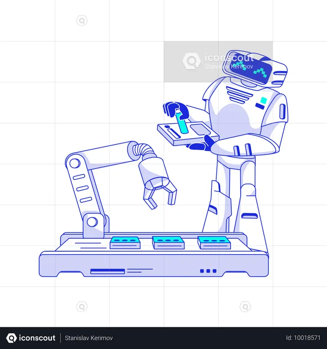 人工知能ロボットが生産チェーンを管理  イラスト