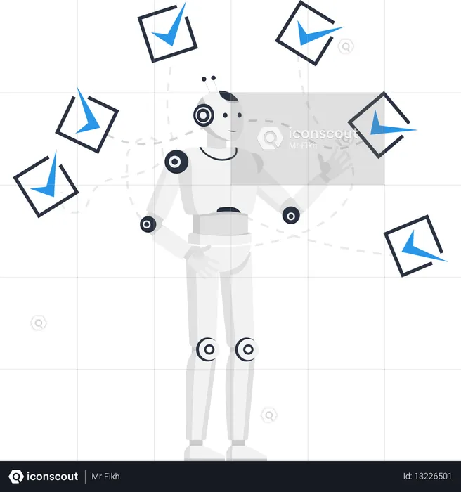 Artificial intelligence robot managing a digital checklist for business process automation and increased productivity  Illustration