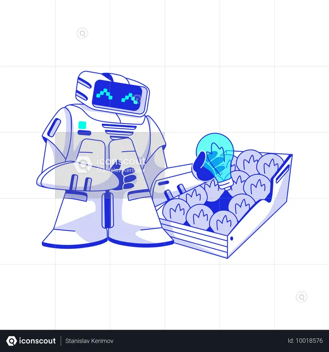 Artificial intelligence robot picks up business ideas  Illustration