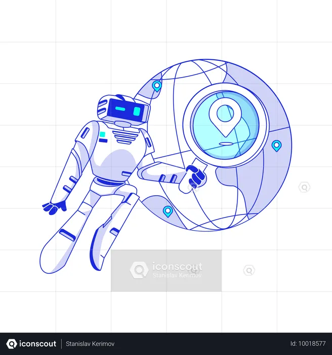 Artificial intelligence robot searches for information online  Illustration