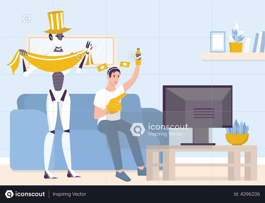 Artificial intelligence robot taking part in human activities  Illustration
