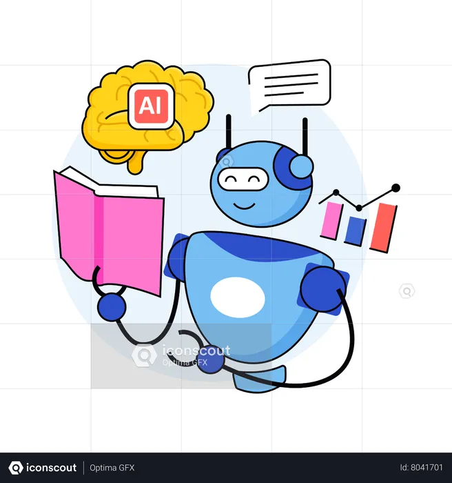 Artificial intelligence robot teaching people  Illustration