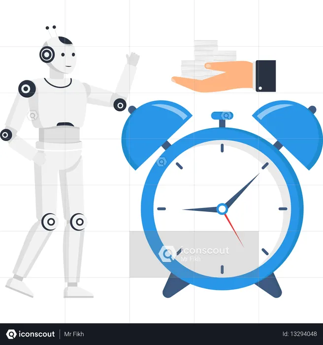 Artificial intelligence robot with alarm clock for time management business automation and increased productivity  Illustration
