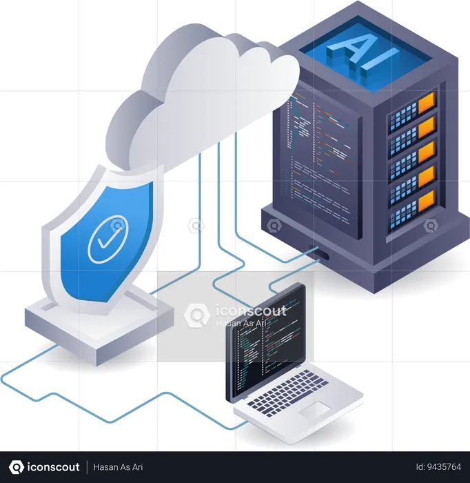 Artificial intelligence server computer security  Illustration