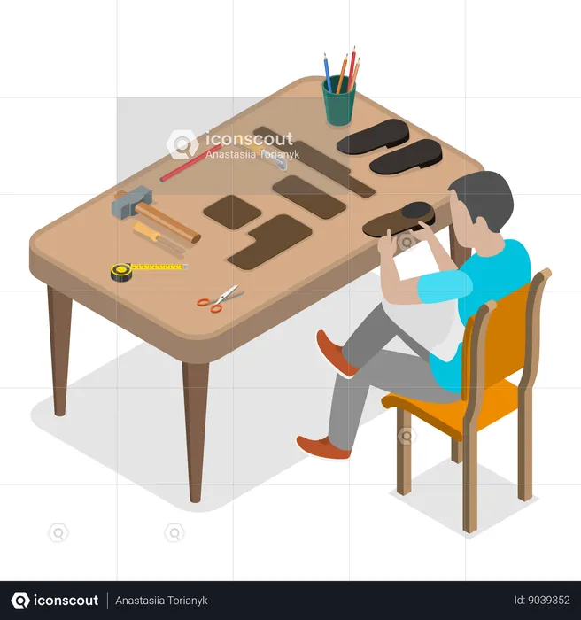 Artist making leather shoes  Illustration