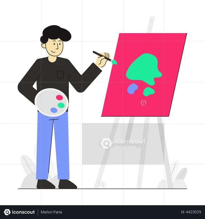 Artist painting on canvas  Illustration