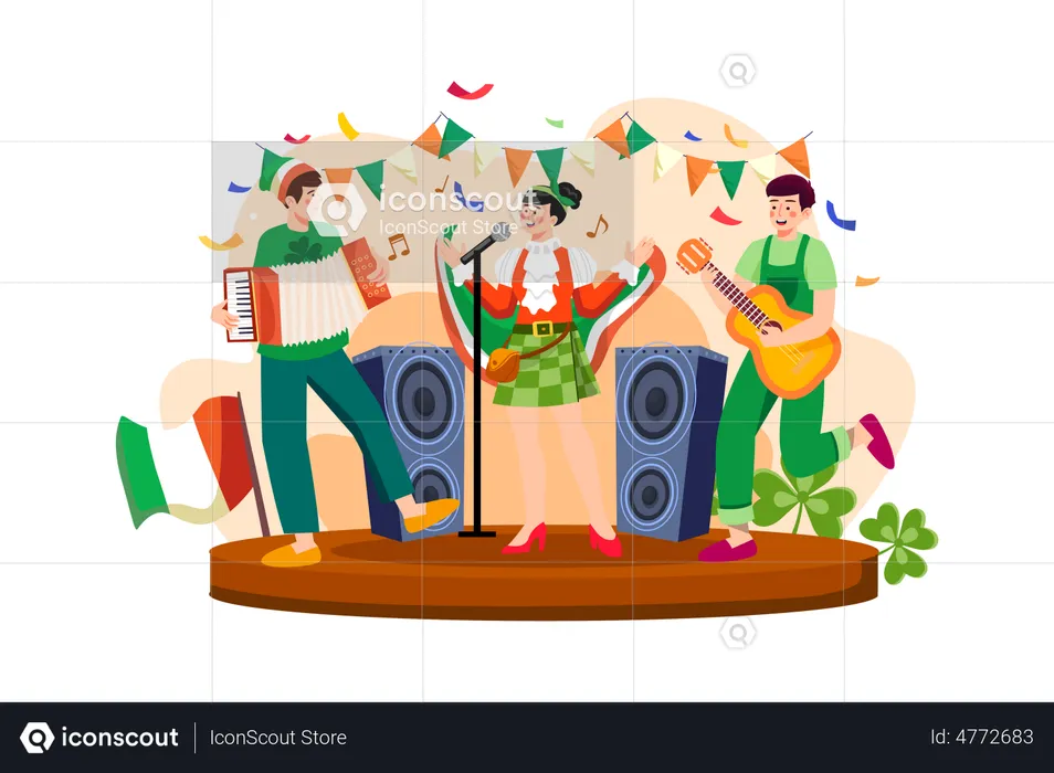 Artist performing on St. Patrick's Day party  Illustration