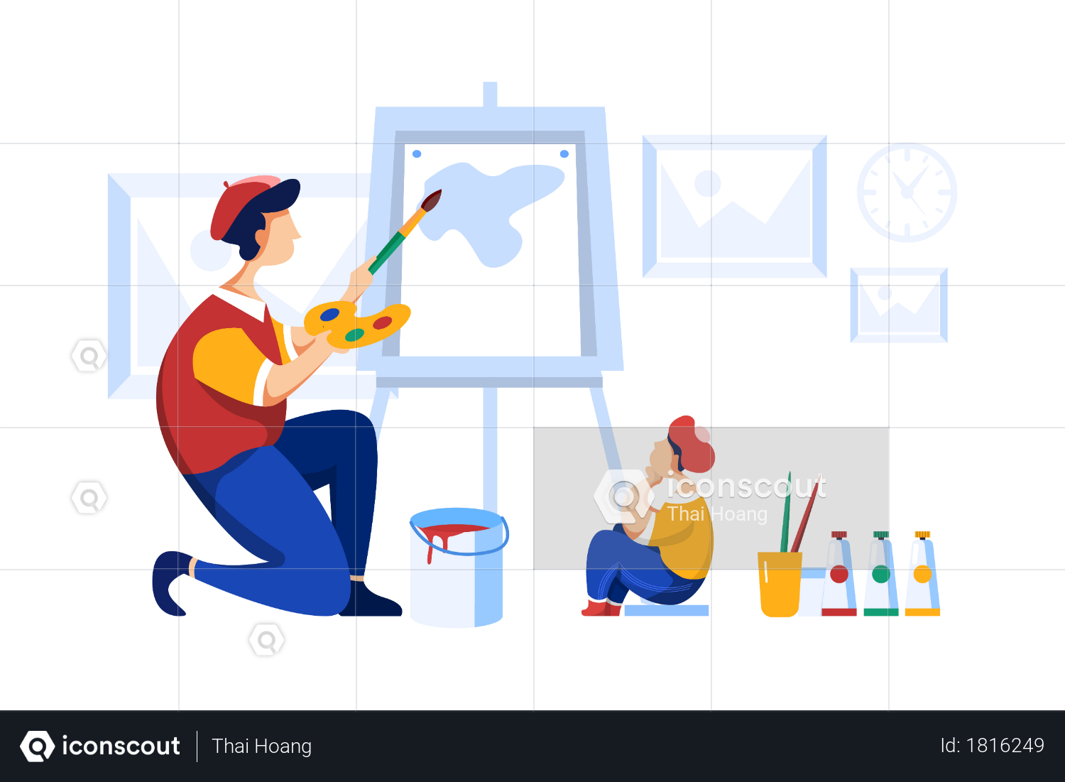 Premium Artist teaching painting to student Illustration download in