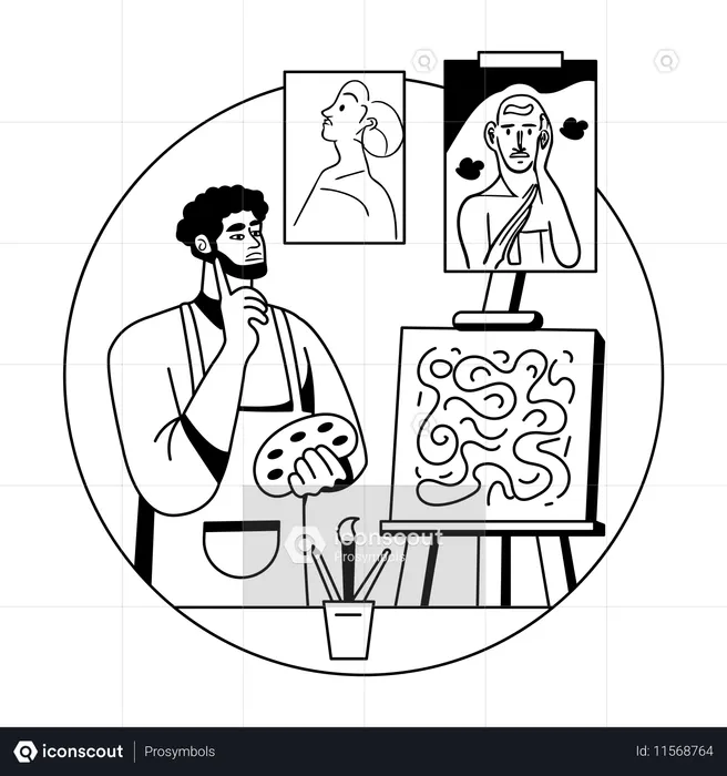 Artista conceitual pensando em pintura  Ilustração