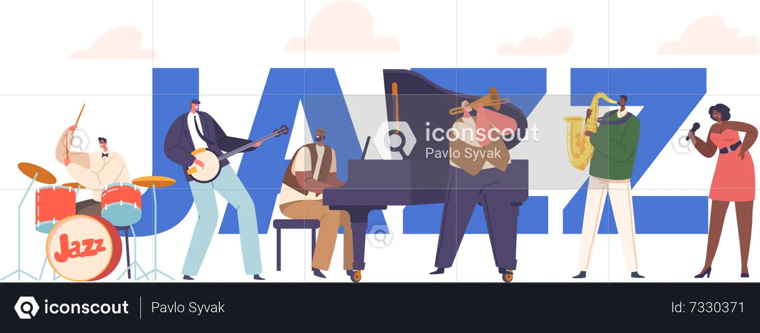 Artists Characters With Musical Instruments Singing Song  Illustration