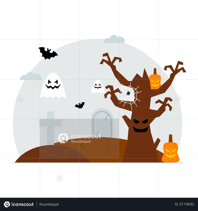 Árvore assustadora de Halloween  Ilustração