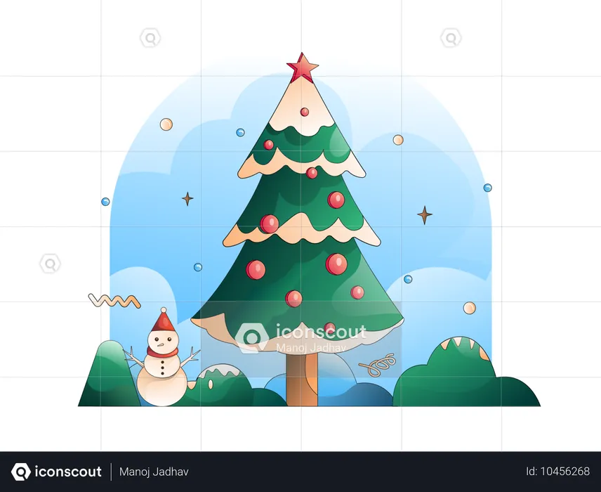 Boneco de neve árvore de natal  Ilustração