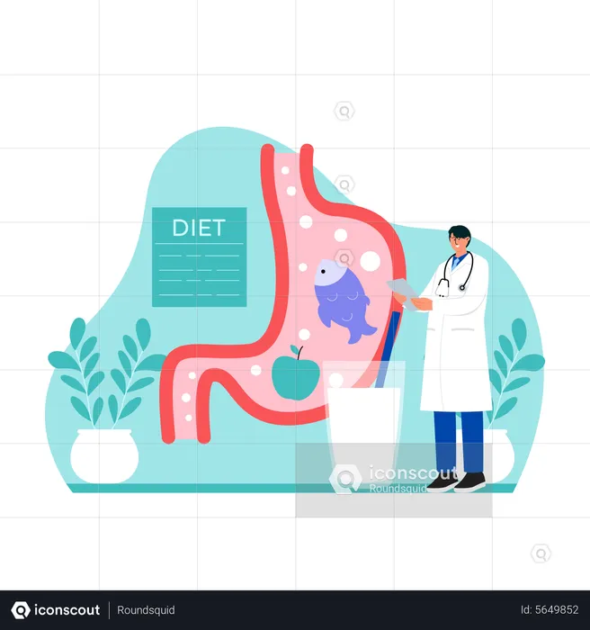 Männlicher Arzt überprüft Diätplan  Illustration