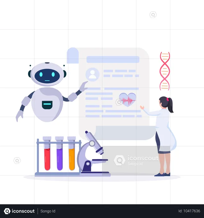 Arzt führt Laborexperiment mit Roboter durch  Illustration