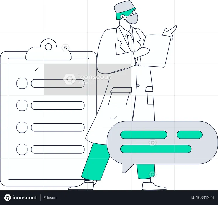 Arzt füllt Krankengeschichtenbogen aus  Illustration