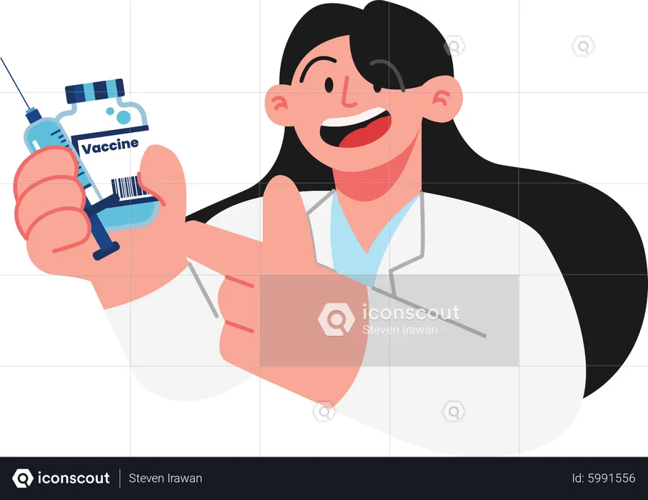 Arzt hält eine Impfstoffampulle und eine Injektion  Illustration