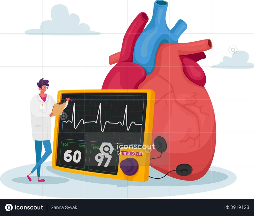 Arzt überprüft Herzfrequenzmessgerät  Illustration