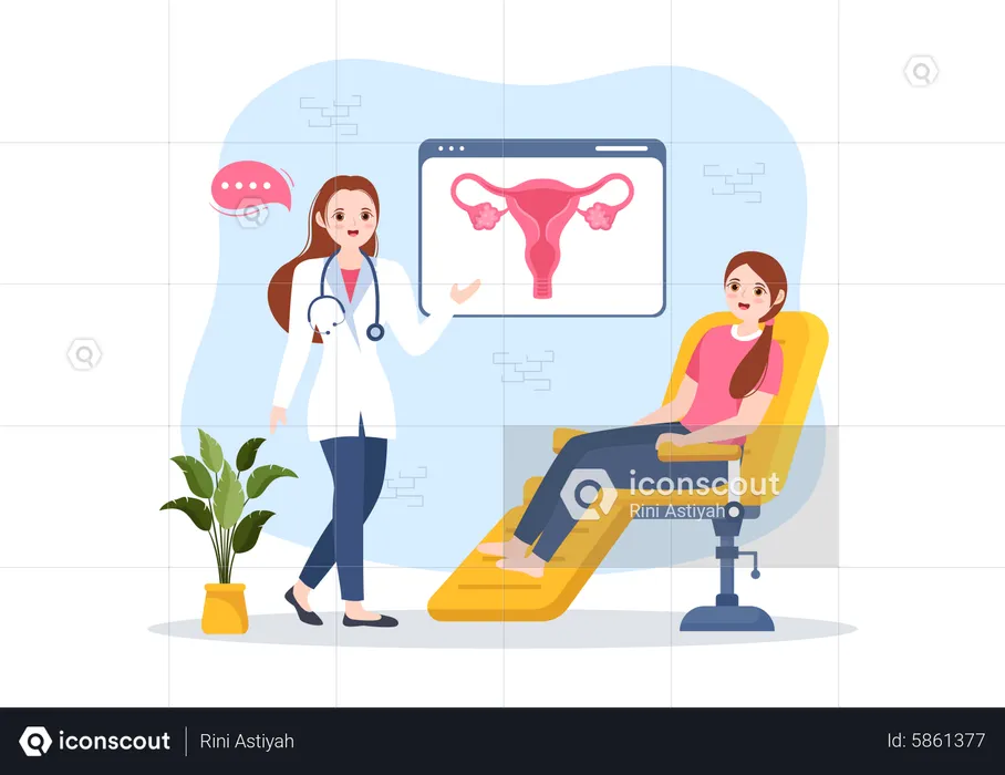 Arzt spricht mit Frau über Vagina  Illustration