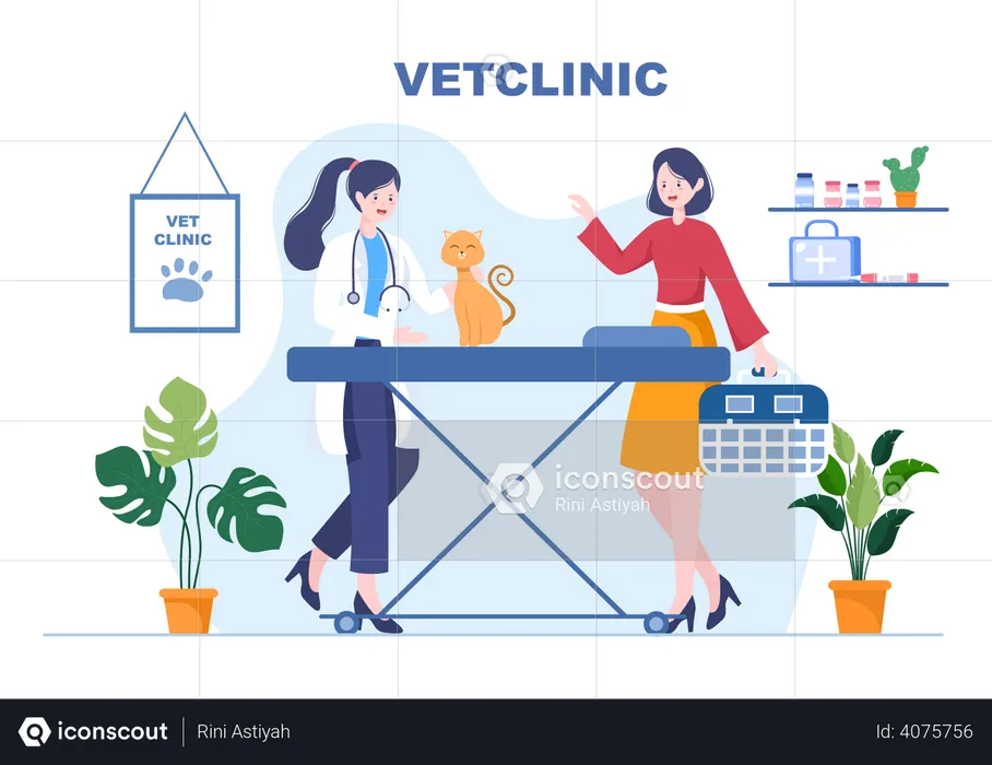 Arzt untersucht Hund in Tierklinik  Illustration