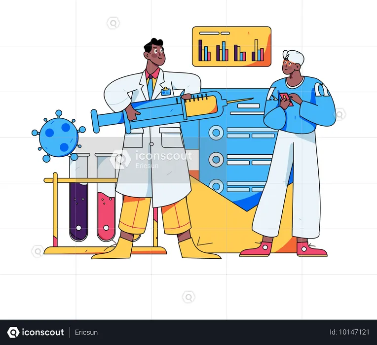 Arzt verabreicht Mann während Impfstofftest Impfstoff  Illustration