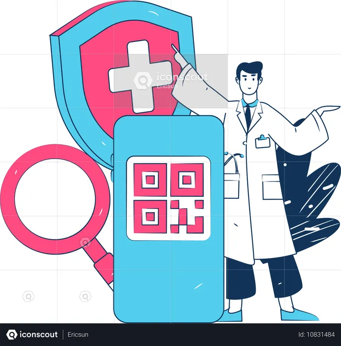 Arzt erhält Zahlungen von Patienten per Scanner  Illustration