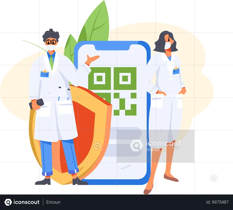 Arzt zeigt Online-Krankenversicherung  Illustration