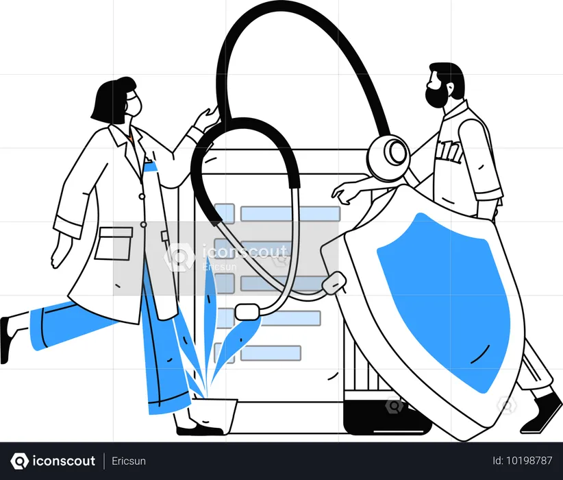 Ärzteteam arbeitet an der Beantragung von Versicherungsleistungen  Illustration