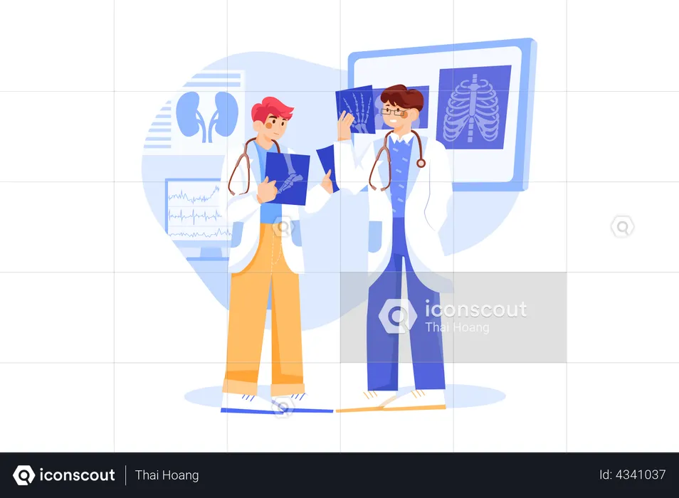 Ärzteteam führt Röntgenanalyse durch  Illustration