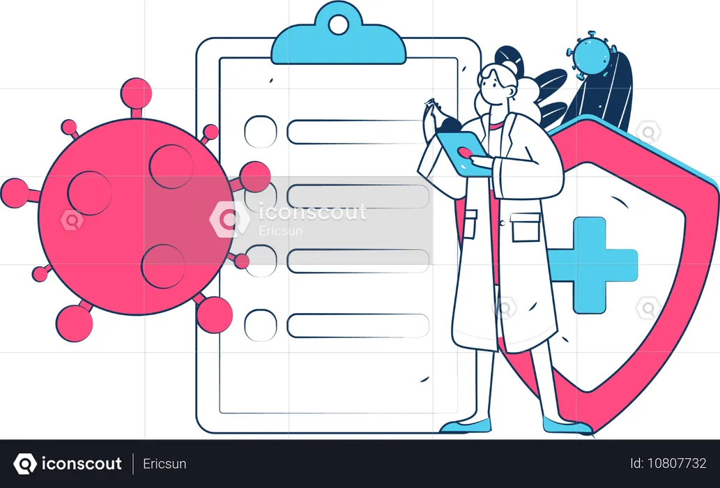 Ärztin hält Corona-Impfbericht in der Hand  Illustration