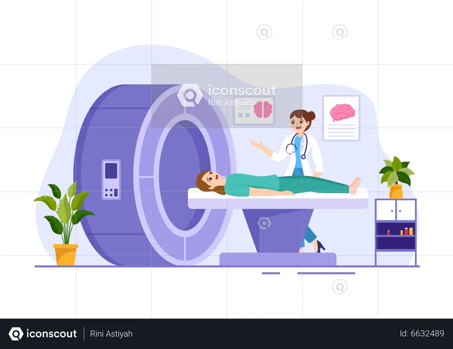 Ärztin nimmt CT-Scan vor  Illustration