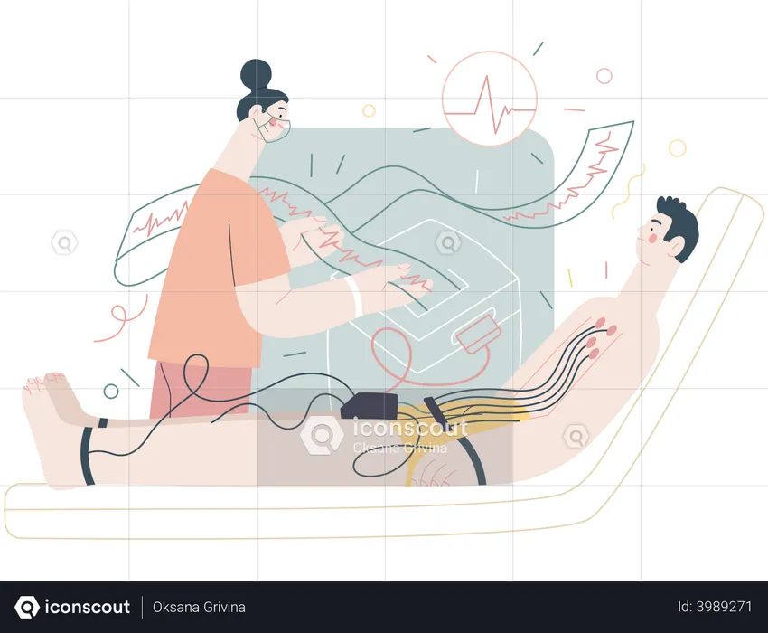 Ärztin macht Elektrokardiographie  Illustration