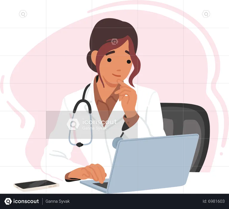 Ärztin sitzt am Schreibtisch  Illustration