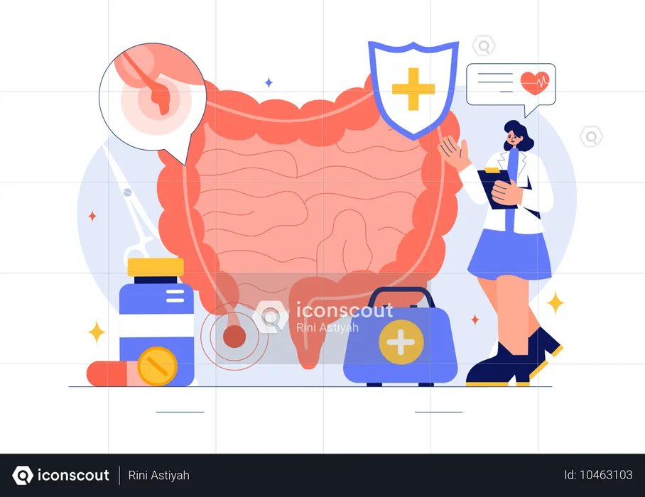 Ärztin überprüft Blinddarmentzündung  Illustration